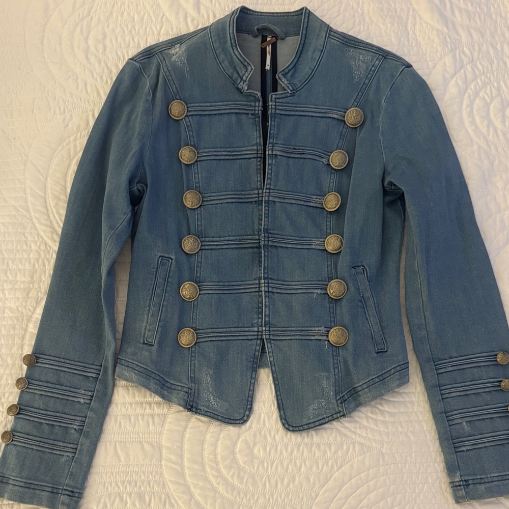 Free People Blue Jean Jacket with Brass Buttons